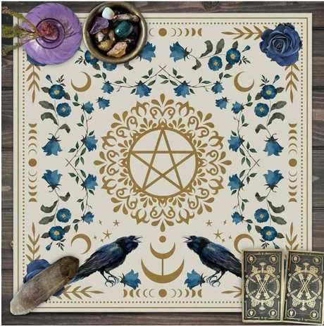 Obrus rytualny magia wicca gothic Kruki i Pentagram