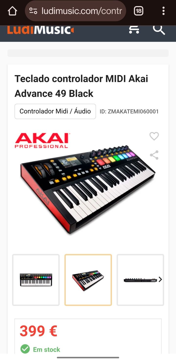 Teclado MIDI Akai Advance 49 - excelente estado - com aftertouch