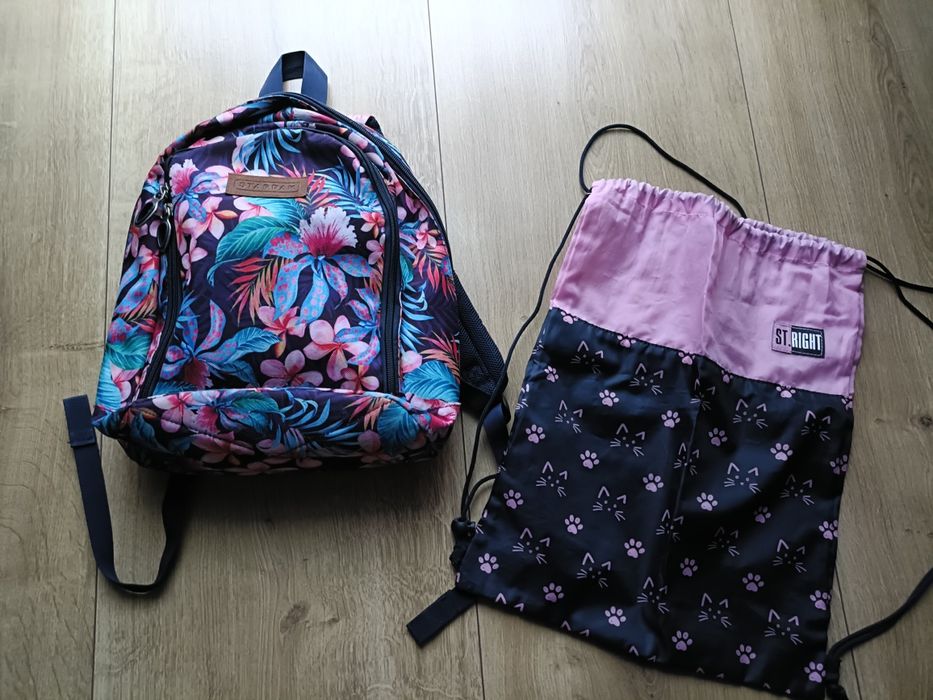 Starpak plecak dziewczęcy kwiaty plus worek