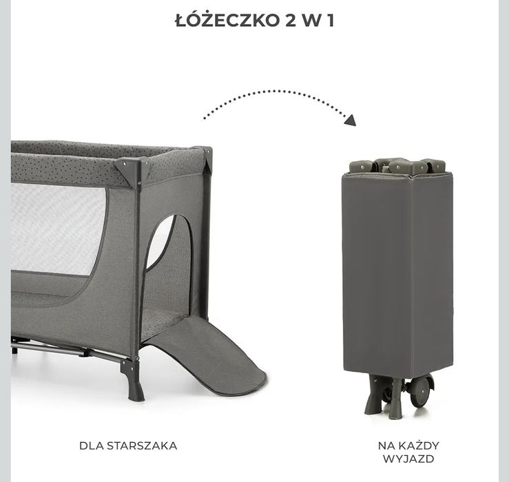 Kinderkraft JOY 2 Łóżeczko turystyczne 2 w 1, Boczne wejście