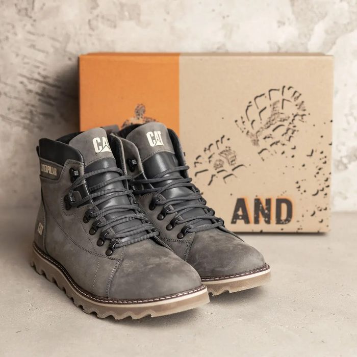 Высокие теплые ботинки CAT мужские, кожаные, зимові черевики чоловічі