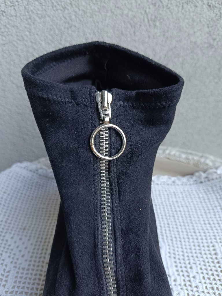 Reserved czarne botki 41 42 (27,2 cm) grunge punk platforma eko zamsz