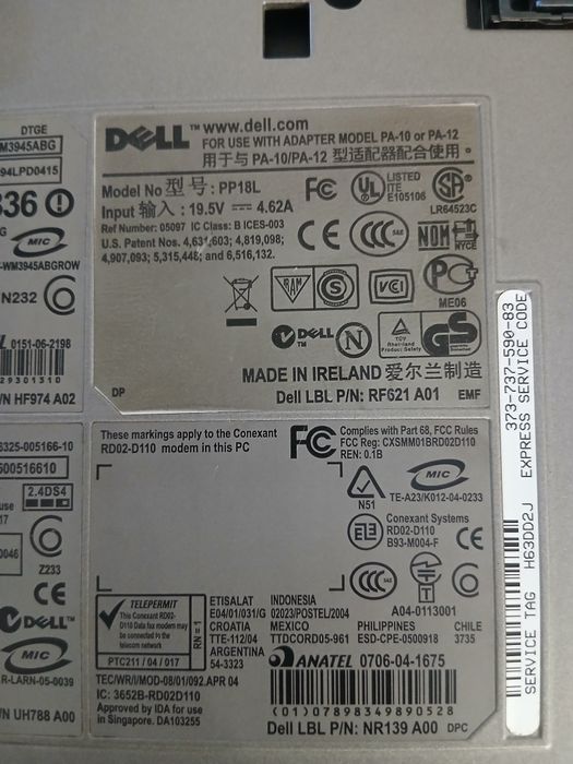 Portatil Dell PP18L para Arranjo ou peças Acende falta Bateria