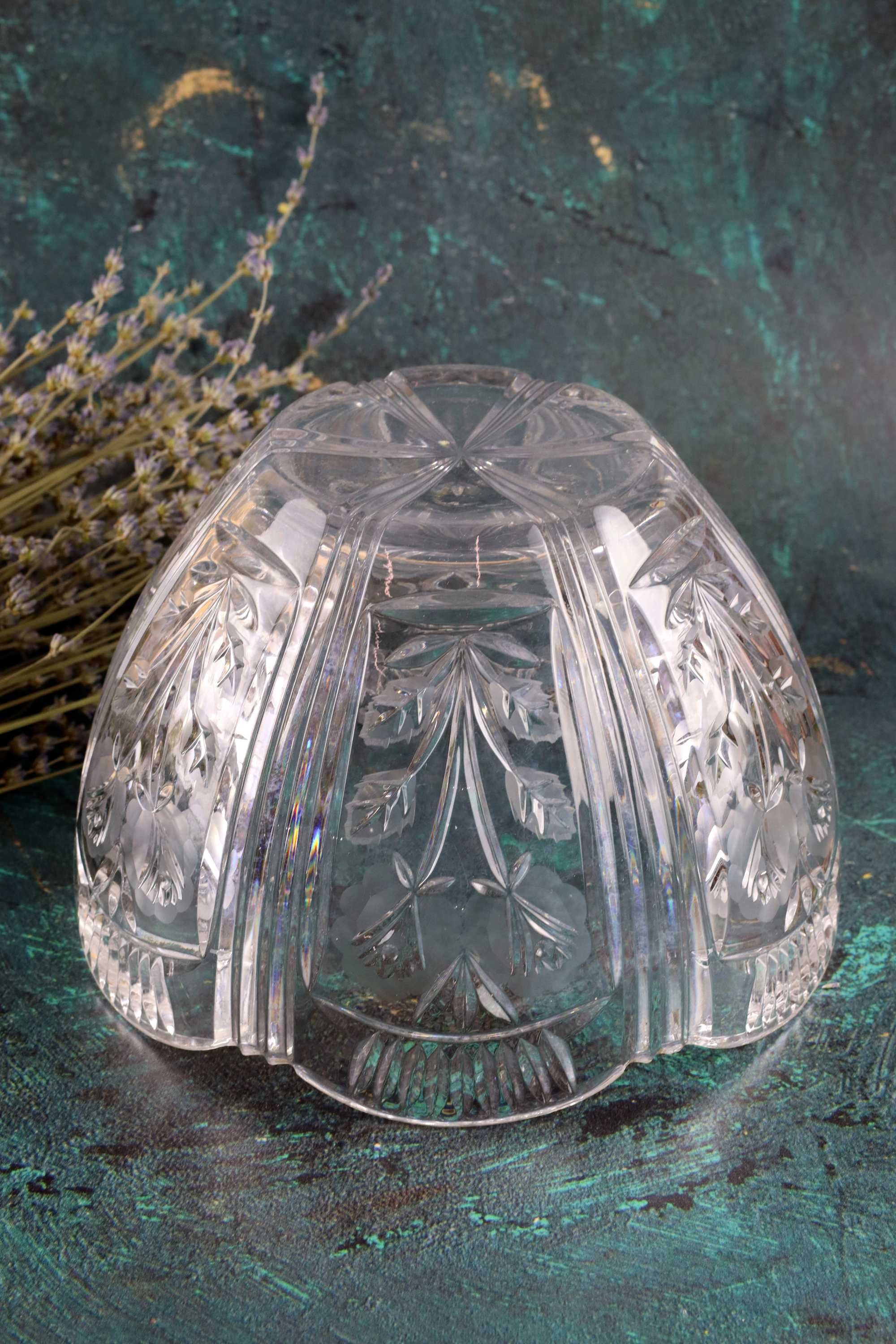 Kryształowa misa z motywem kwiatów szkło kryształ vintage prl miska
