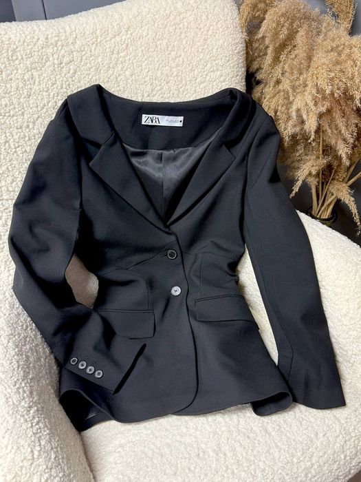 Піджак блейзер Zara приталений подовжений чорний розмір С