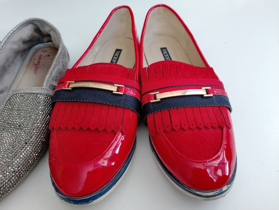 Zestaw buty espadryle półbuty na obcasie kryształki