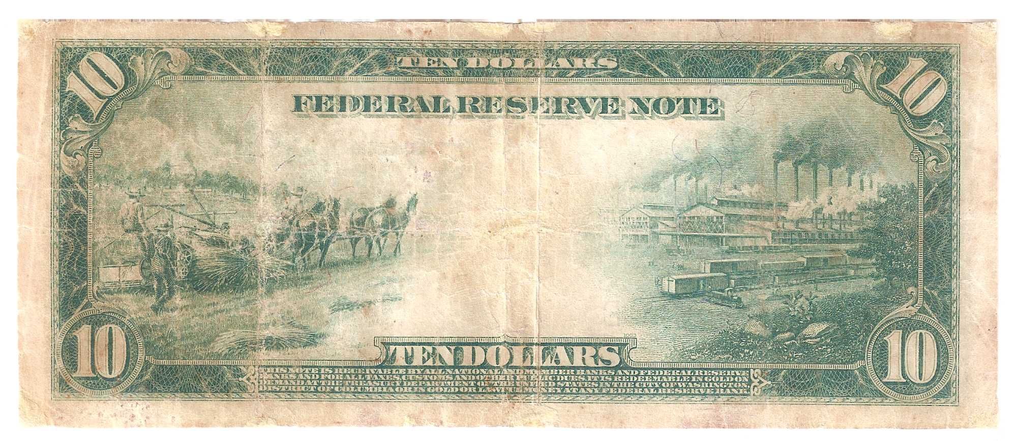 Банкнота США 10 Долларов 1914 год