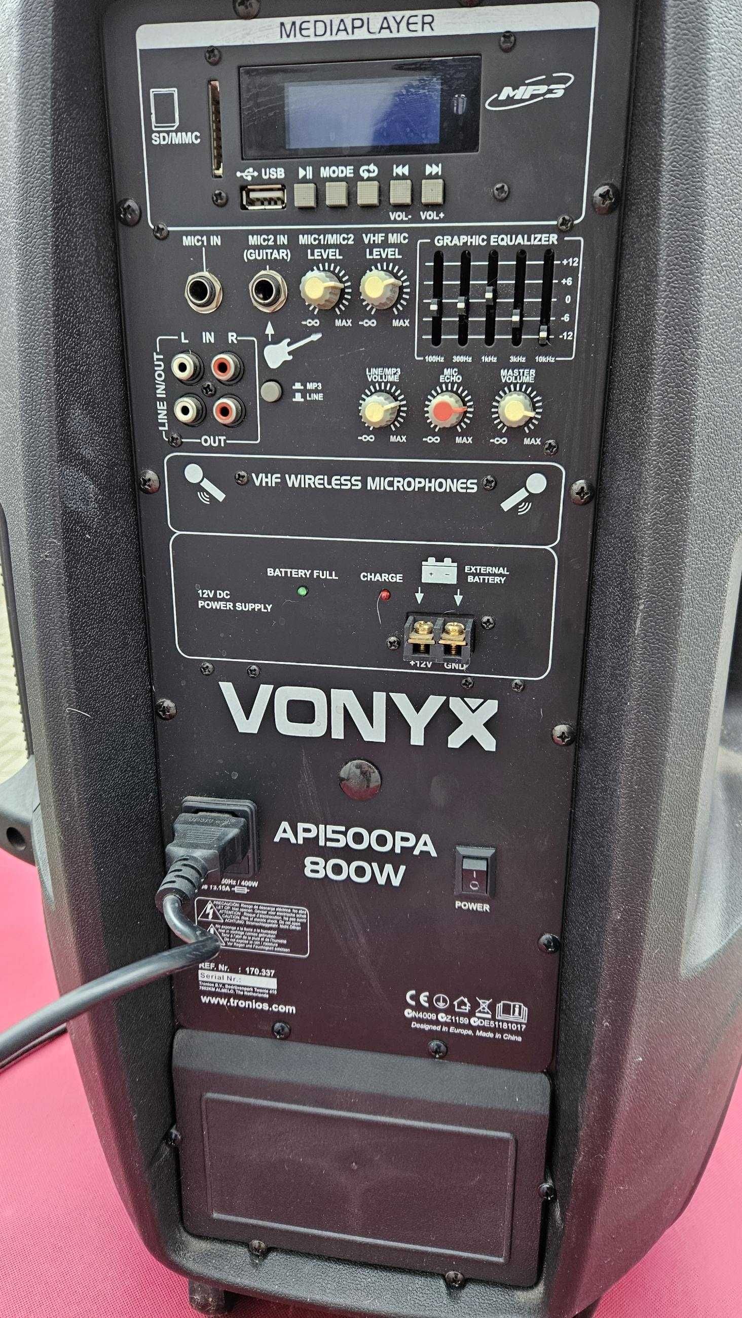 Zestaw Karaoke Kolumna mobilna przenośna 15'' 800W + dwa mikrofony