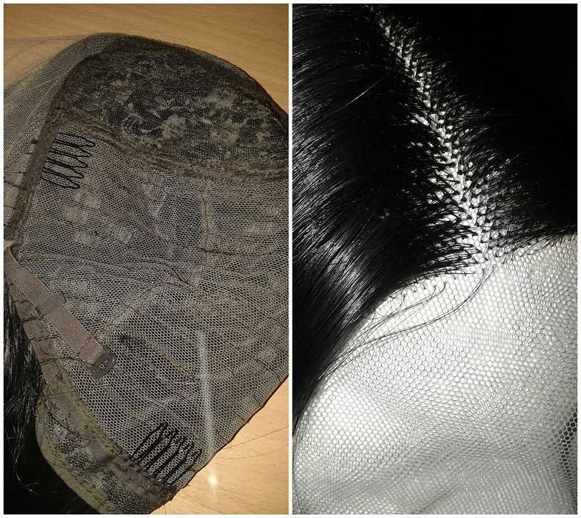 Lace Front czarna krótka peruka z przedziałkiem bez grzywki wig bob