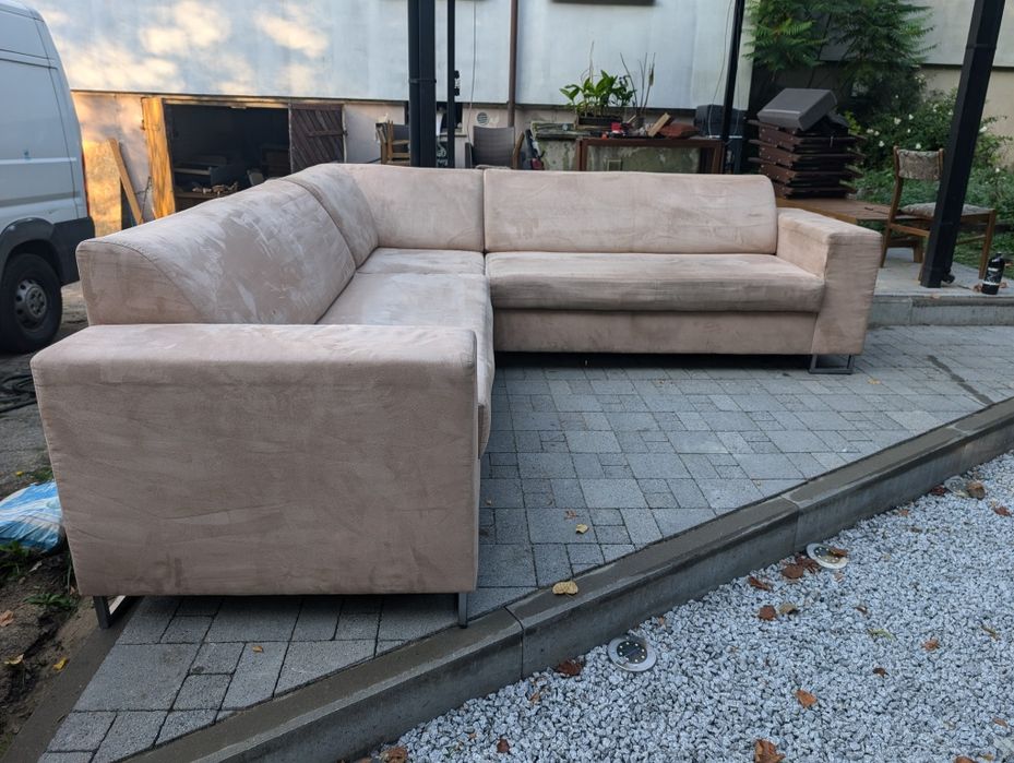 OUTLET Narożnik Beżowy aksamit DOSTAWA Wniesienie GRATIS