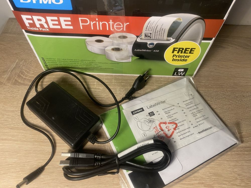 Drukarka Termiczna Dymo 450 Labelwriter + Zasilacz, Rolka