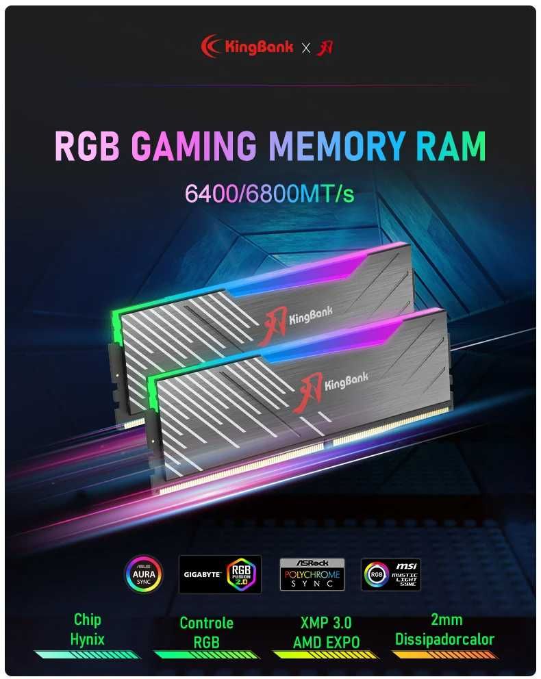 DDR5 KingBank 24GBx2 48GB 32GBx2 64GB 6400MHz Hynix Micron RGB Black
