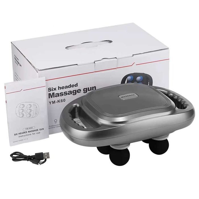 Перкусійний масажер для спини 6 головок, 9 режимів, з USB, YM-K60