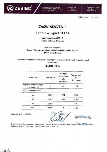 Kocioł, piec na pelet Zębiec AGAT LKP 17 kW - 5 klasa - Ecodesign