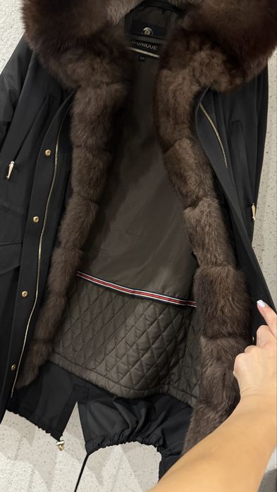 Парка жіноча чорна коричнева пісець кролик
