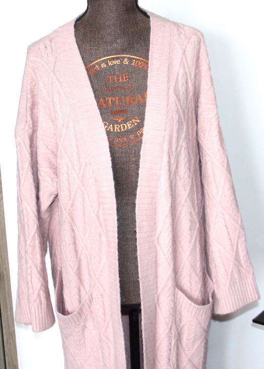 różowy pudrowy róż sweter kardigan s m xs ochnik