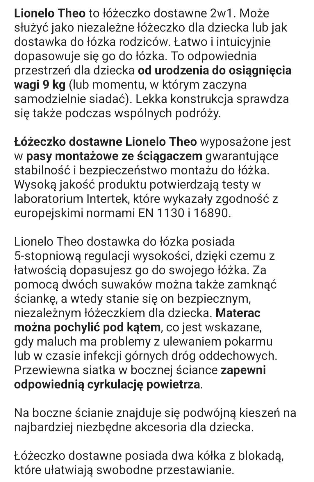 Dostawka łóżeczko lionelo