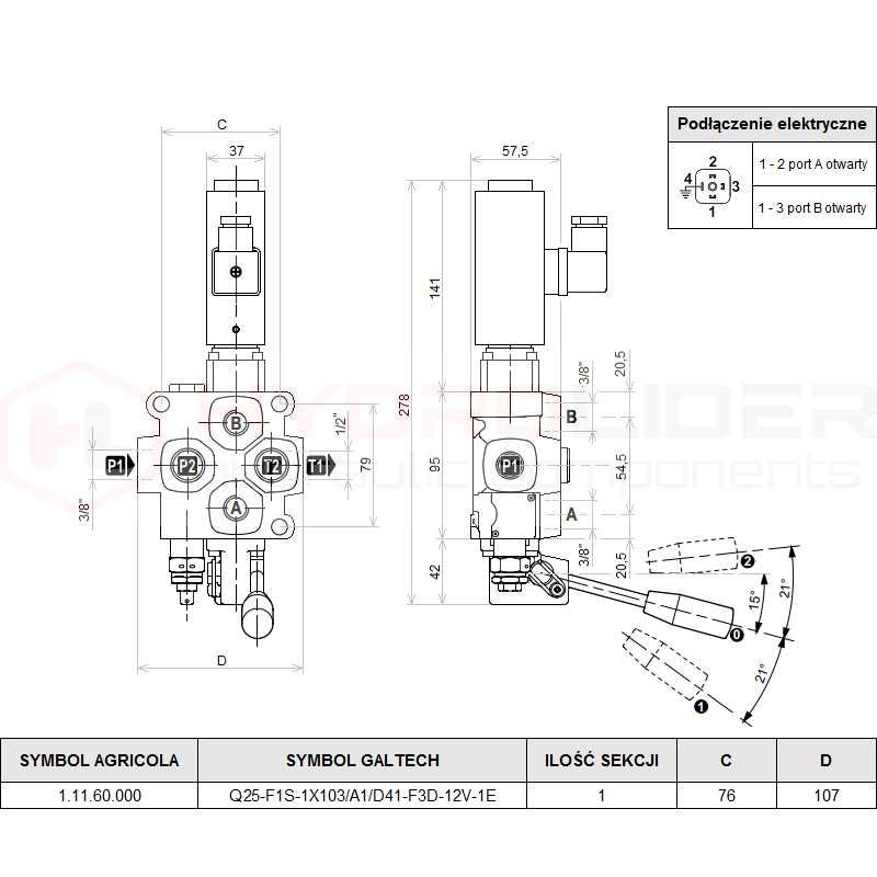 Rozdzielacz Galtech Q25 40L 1 sek 12V + dźwignie