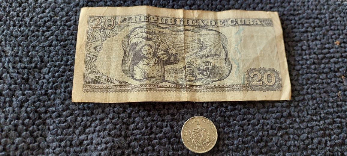 Moneta Peso Kuba banknot 20 peso, 1 peso moneta