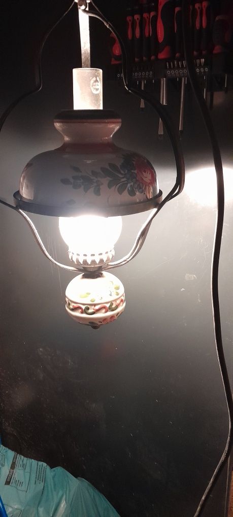 Śliczna lampa antyczna czasy prl klosz sygnowany przeizroczysty