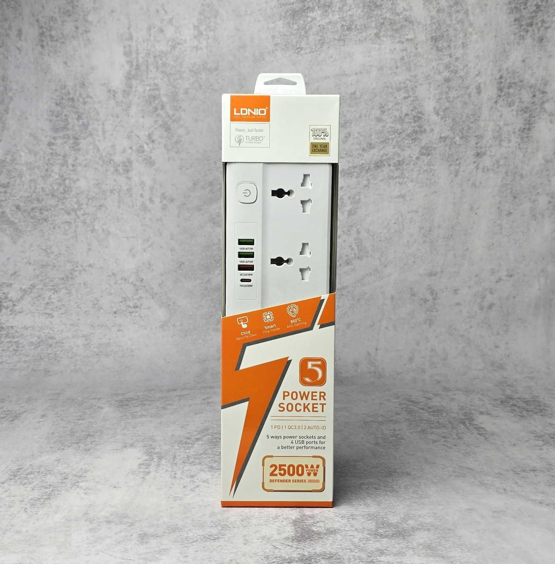 Мережевий фільтр LDNIO SC5415 2M/1 PD 20W/1 QC 18W/2 auto ID White NEW