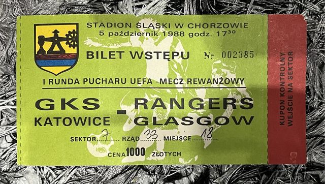 Bilet kolekcjonerski GKS Katowice - Rangers