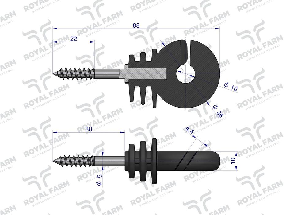 Izolator Okrągły z wkrętem fi 5 do drewna ROYAL FARM 100szt