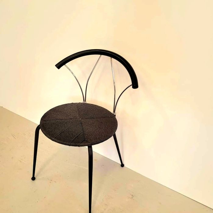 Designerskie włoskie KRZESEŁO Lyon's czarne,okrągłe,metaowel,plecionka