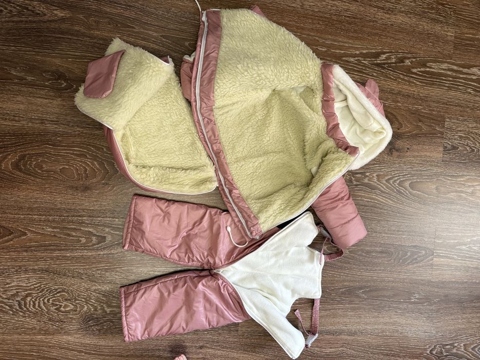 Комбінезон зимовий трансформер 3 в 1 на овчині,рожевого кольору
