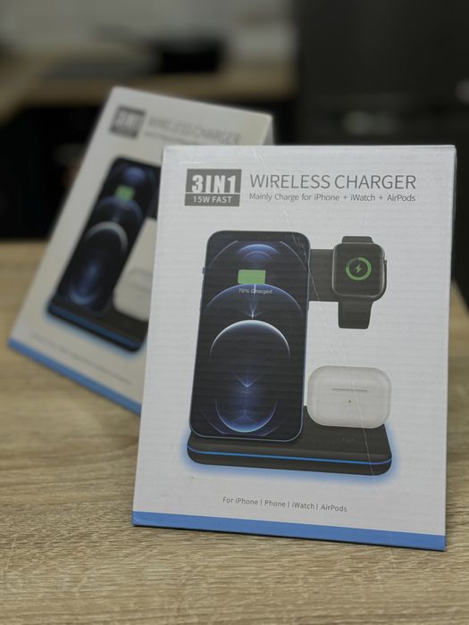 Безпровідна зарядна станція 3 в 1 з LED-підсвіткою
