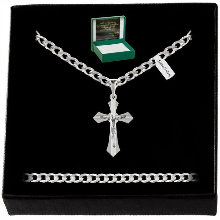 Męska Biżuteria Srebrna / Gruby Łańcuszek Pancerka + Krzyżyk 925/65cm