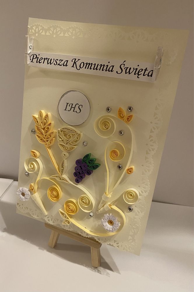 Kartka Pierwsza Komunia Święta ręcznie robiona quilling