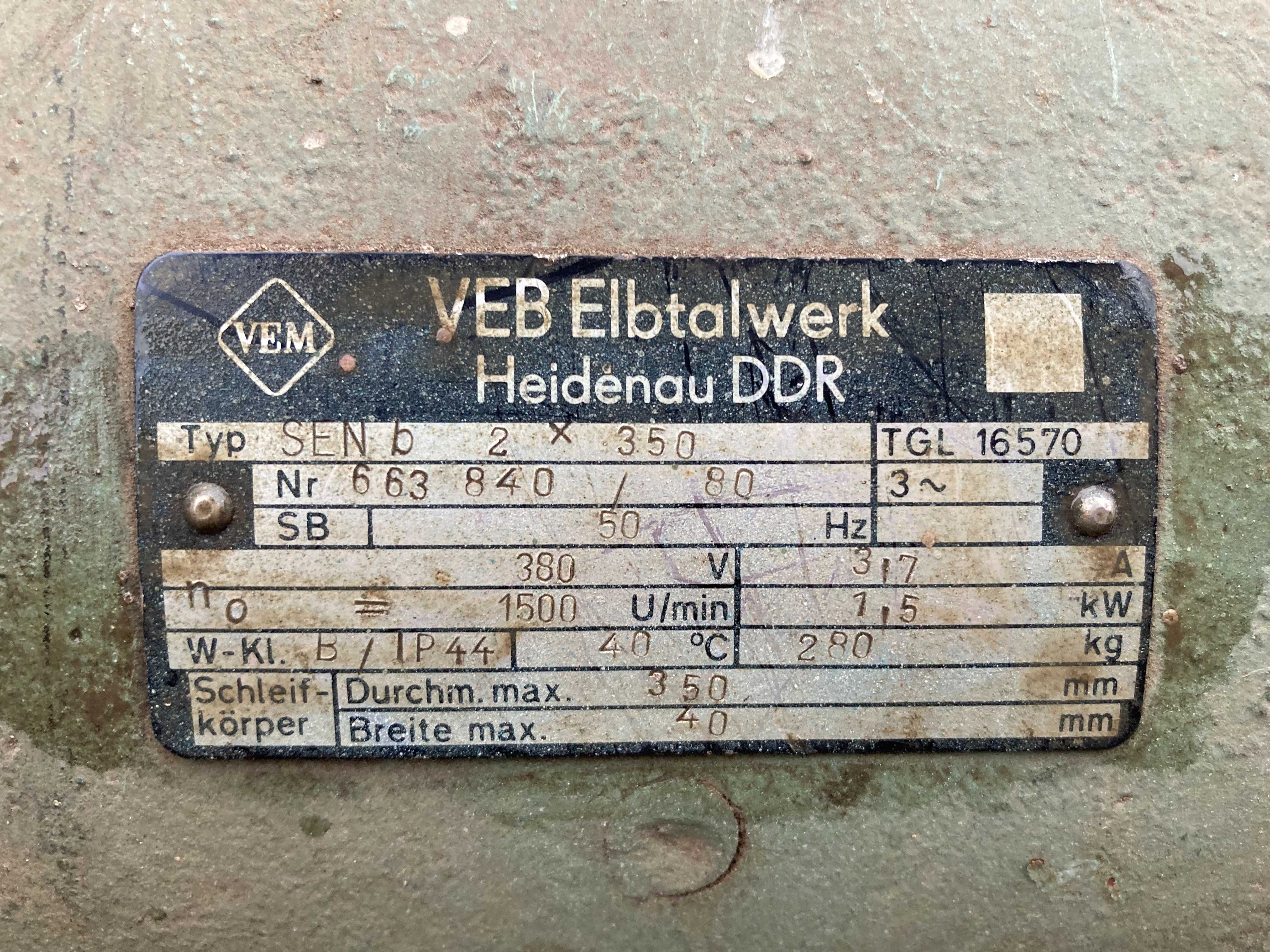 Niemiecka duża solidna szlifierka przemysłowa VEB Elbtalwerk