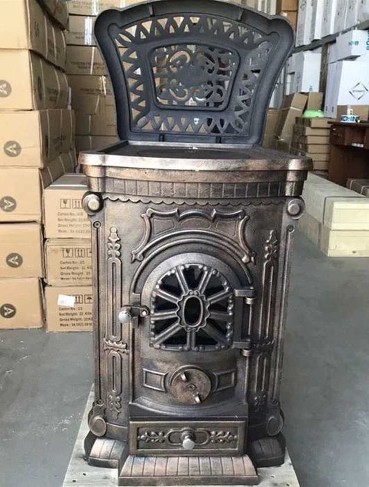 Чавунна піч буржуйка з подвійною стінкою 9квт декоративна нова