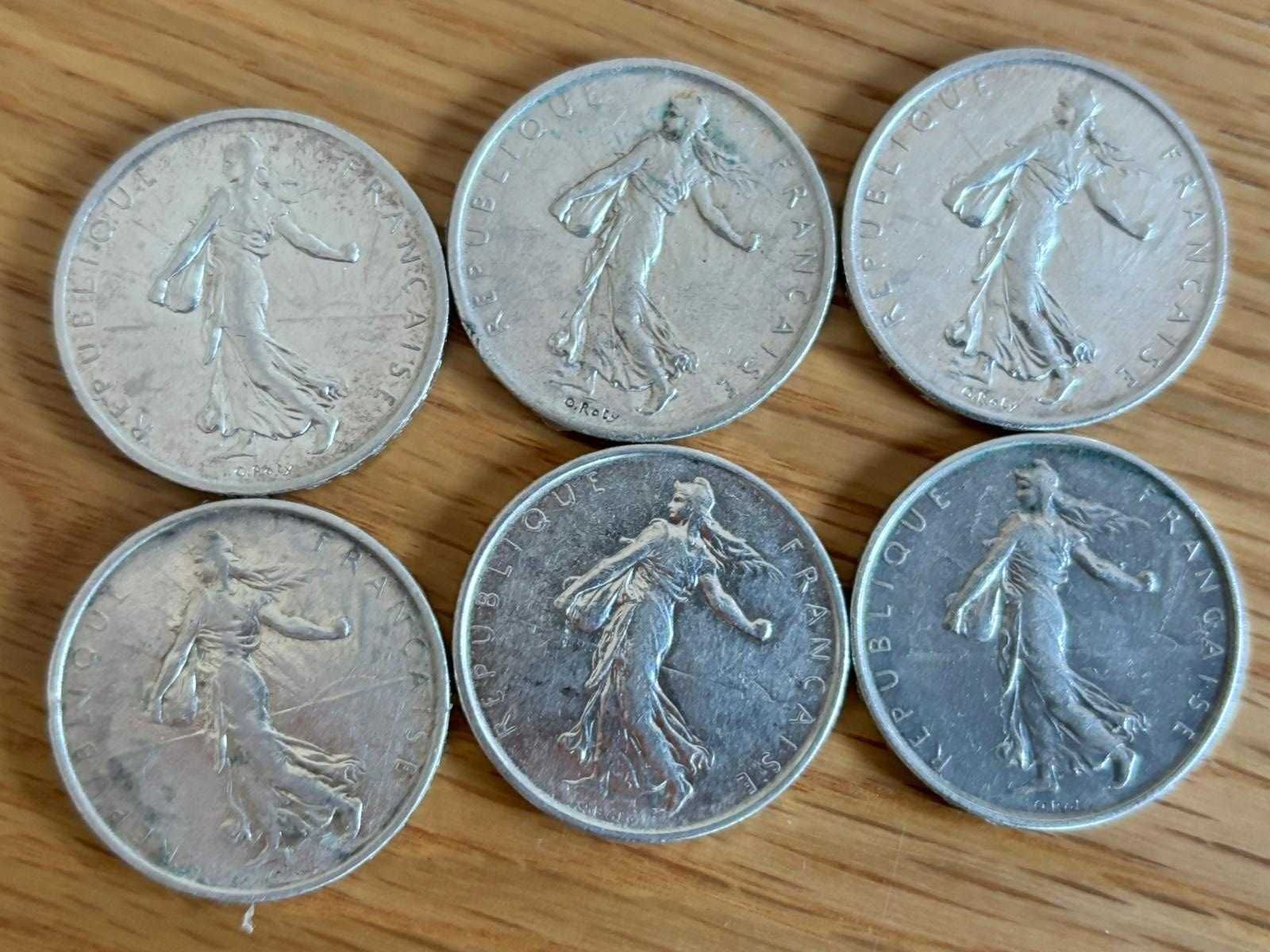 conjunto de 6 moedas em prata 5 fr França
