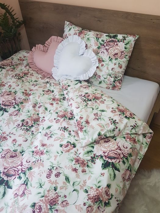 Bawełniana pościel, poszwy na zamek, wzór kwiatowy, róże 160x200
