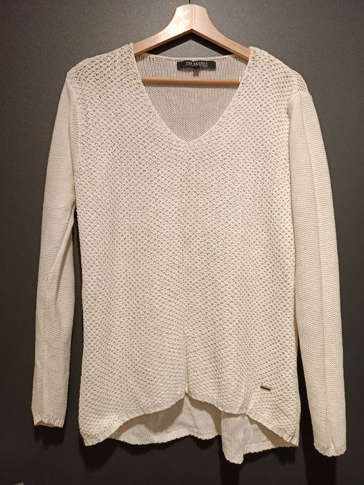 Biały śmietankowy sweter z długim rękawem 100% bawełna 42 XL