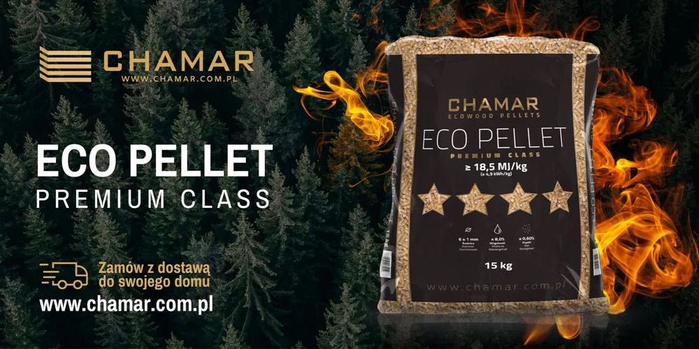 Pellet sosnowy 100% Eco A1 producent CHAMAR PREMIUM DOSTAWA GRATIS