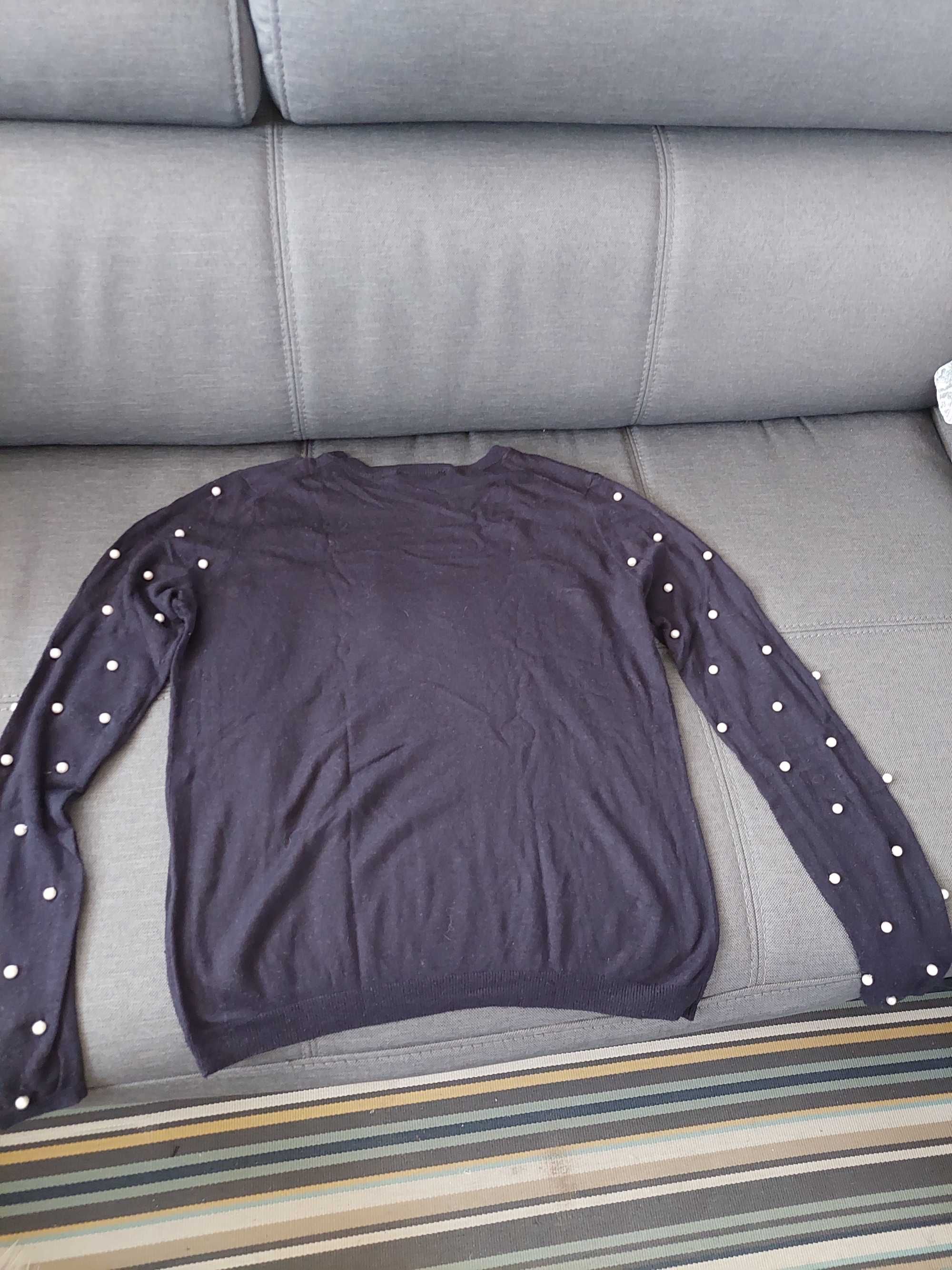 *** sweter dzianinowy granatowy z perłami - Zara - rozmiar M ***