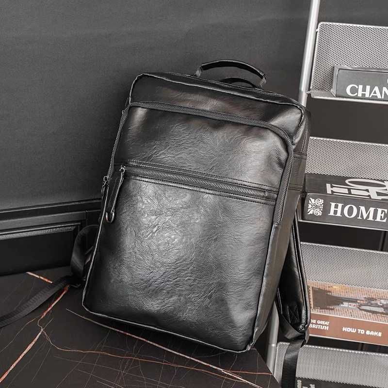 Чоловічий чорний шкіряний рюкзак мужская сумка портфель для ноутбука