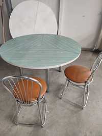 Stół okrągły 140cm dwa blaty z krzesłami.