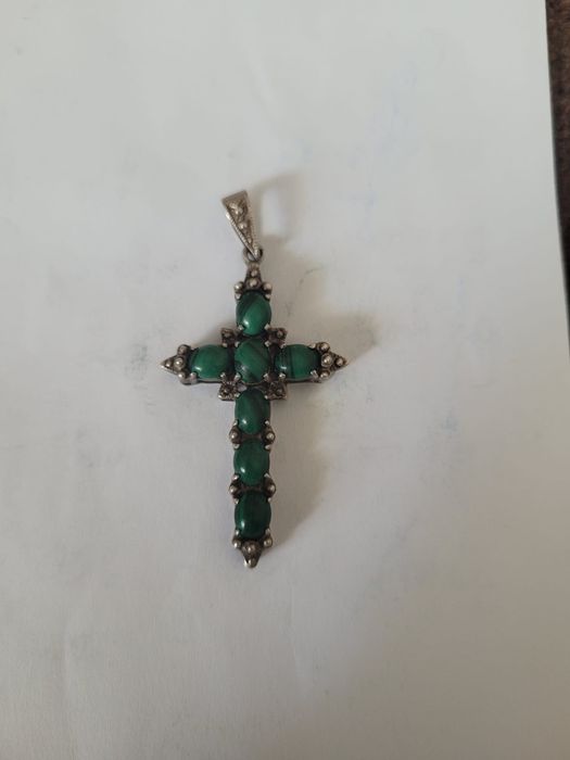 Krzyżyk ze srebra z malachitem Vintage
