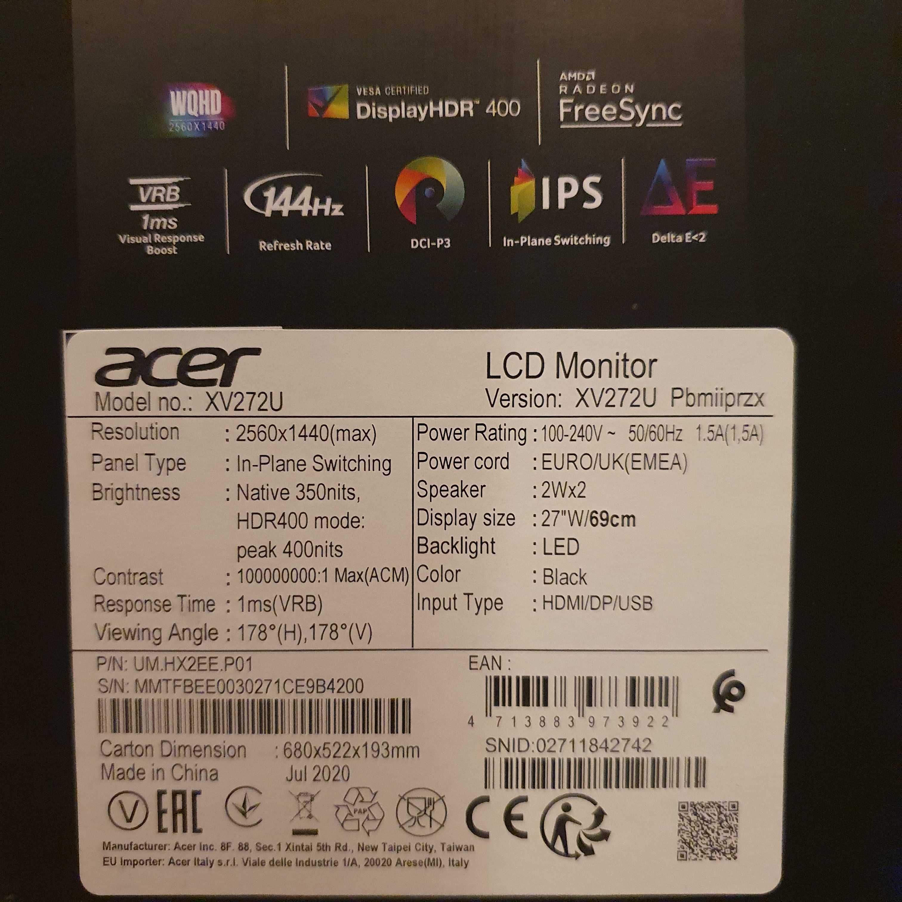 Монітор Acer Nitro XV272U