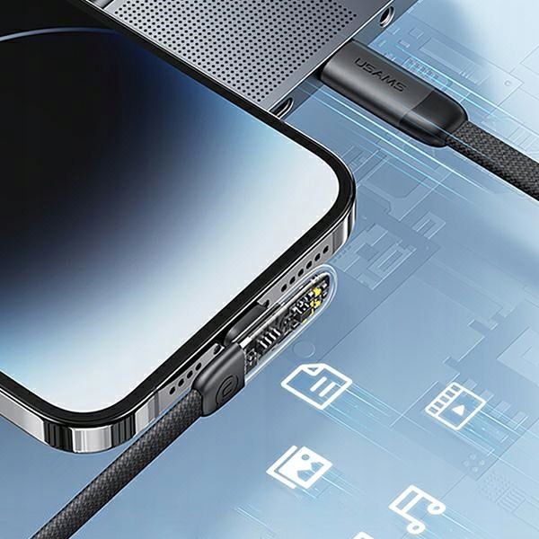 Kabel kątowy USB do Lightning iPhone USAMS 20W PD 2m płaski oplot