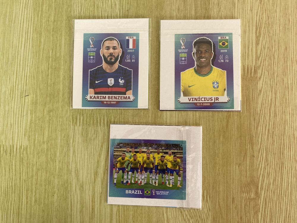 Benzema, Vinícius Jr, Brasil. Panini Fifa World Cup Qatar cromos