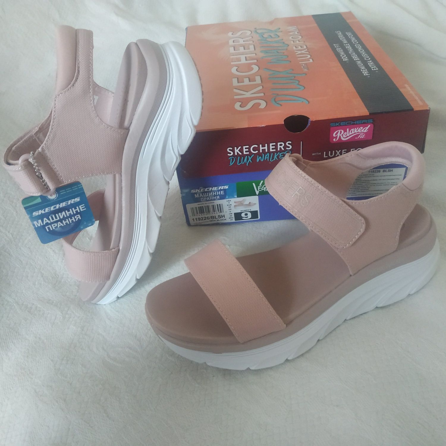 Skechers D'lux Walker Luxe foam босоножки-сандалии пудра р.39 26см new
