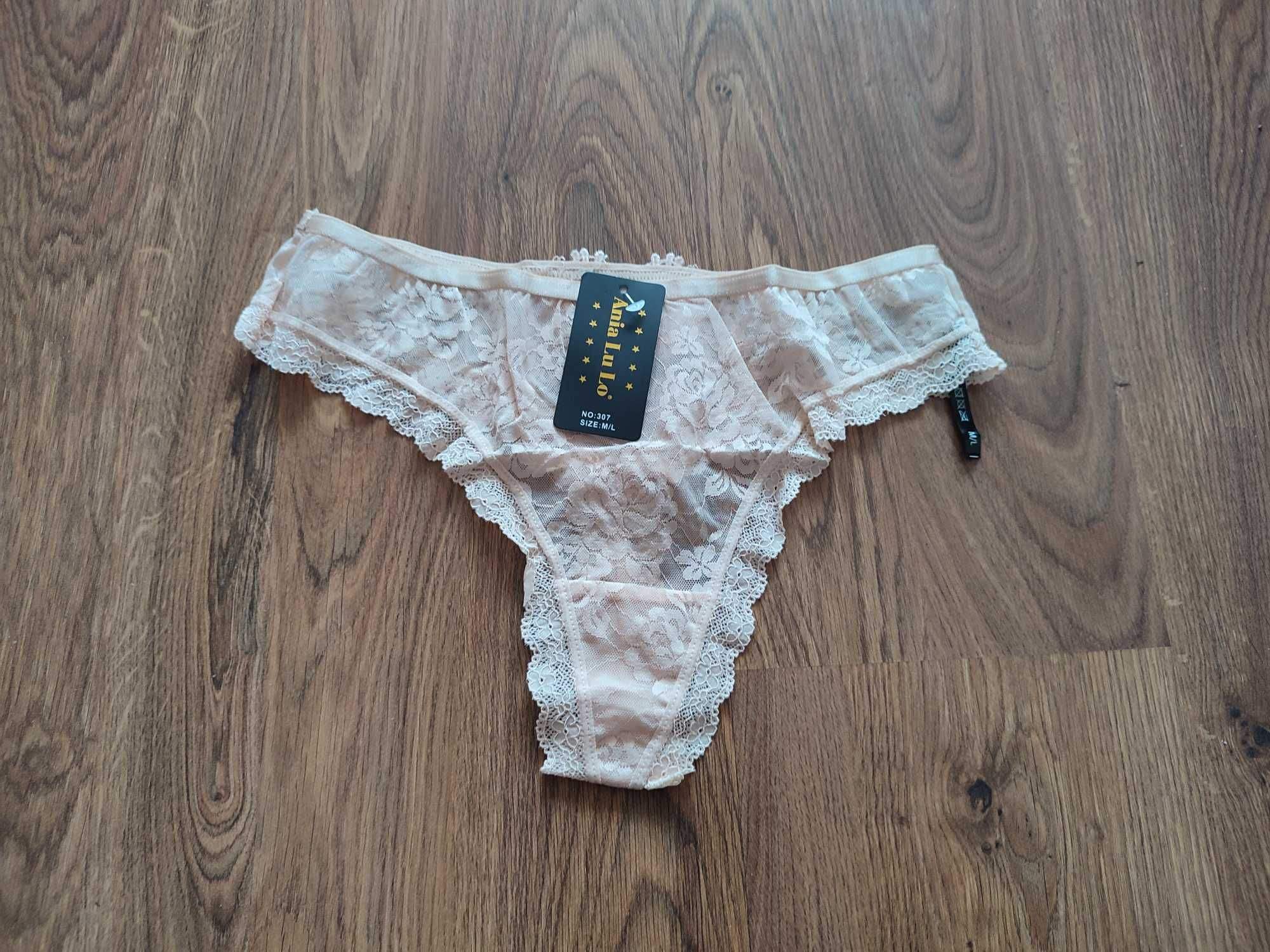 Nowe majtki stringi koronkowe morelowe rozmiar M/L