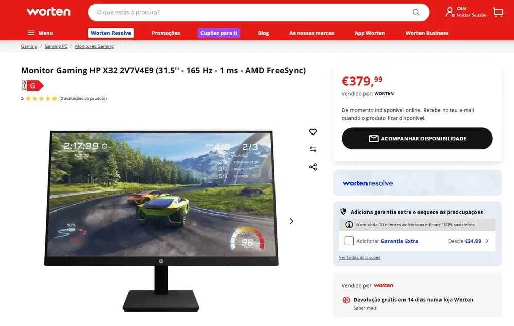 Monitor Gaming HP X32  (31.5'' - QHD ips - 165 Hz - 1 ms )