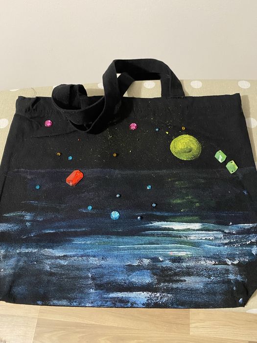 Bolsa de algodão estilosa, bordada com strass