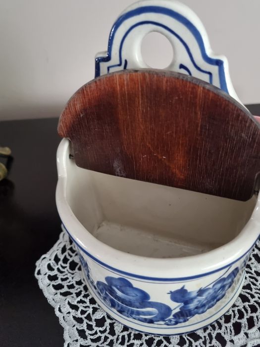 Solniczka fajans Włocławek niebieska duża